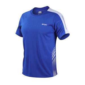 Men's Polyester O-Neck Short Sleeve Striped Pattern Sport T-Shirt