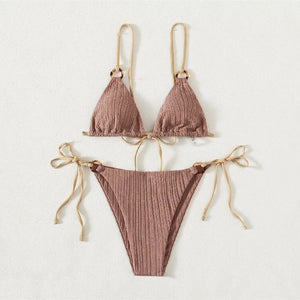 Women's Polyester Mid Waist Solid Pattern Swimwear Sexy Bikini Set