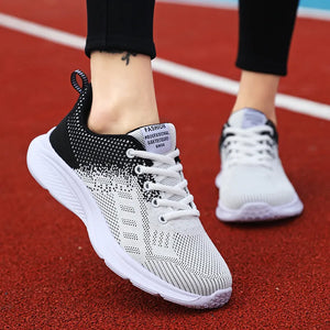 Women's Mesh Round Toe Lace-Up Closure Platform Sports Sneakers
