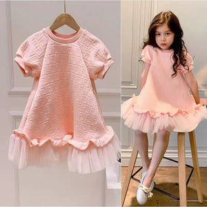 Baby Girl's O-Neck Polyester Short Sleeve Solid Pattern Dress