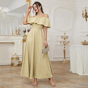 Women's Polyester Square-Neck Off-Shoulder Printed Party Dress