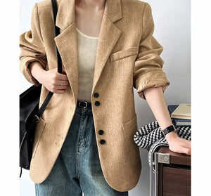 Women's Notched Collar Full Sleeves Single Breasted Solid Blazers