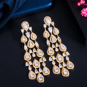 Women's Gold Filled Zircon Tassels Classic Wedding Drop Earrings