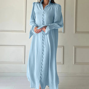 Women's Polyester V-Neck Full Sleeves Solid Pattern Casual Dress