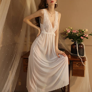 Women's Polyester V-Neck Sleeveless Nightgown Sleepwear Dress