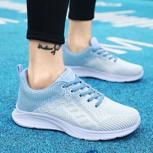 Women's Mesh Round Toe Lace-Up Closure Platform Sports Sneakers