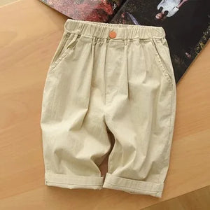 Kid's Cotton Elastic Waist Closure Solid Pattern Casual Shorts