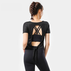 Women's Polyester O-Neck Short Sleeves Fitness Yoga Workout Top