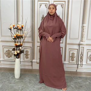 Women's Arabian O-Neck Polyester Full Sleeve Casual Abaya Set