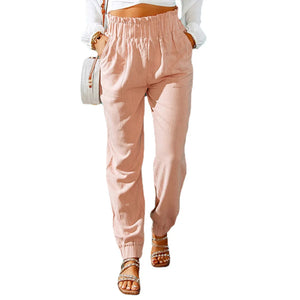 Women's Cotton Button Fly Closure Solid Pattern Casual Pants