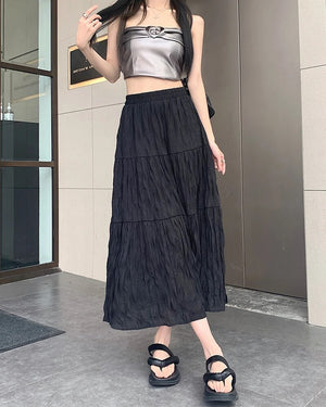 Women's Polyester High Elastic Waist Casual Solid Pattern Skirt