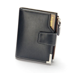 Men's Genuine Leather Zipper Closure Plain Pattern Vintage Wallet