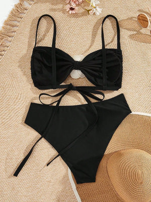 Women's Polyester High Waist Swimwear Solid Pattern Bikini Set