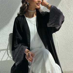 Women's Arabian Polyester Full Sleeve Rhinestone Elegant Abaya
