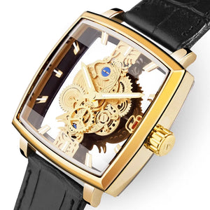Men's Leather Buckle Clasp Waterproof Square Shaped Watches