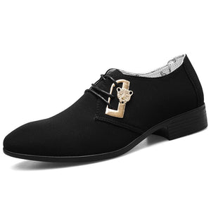 Men's Canvas Pointed Toe Lace-up Closure Formal Wedding Shoes