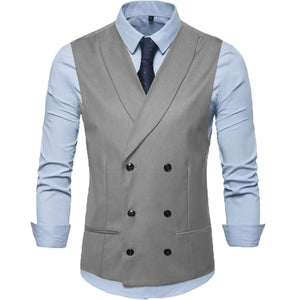Men's Polyester V-Neck Sleeveless Double Breasted Formal Vests