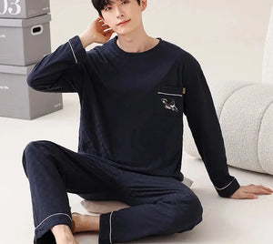 Men's O-Neck Polyester Full Sleeves Trendy Sleepwear Pajamas Set