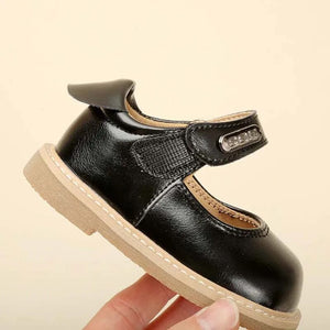 Baby's Leather Round Toe Hook Loop Closure Solid Pattern Shoes