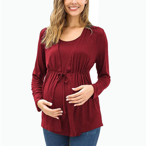 Women's Spandex Long Sleeves O-Neck Breastfeeding Maternity Dress