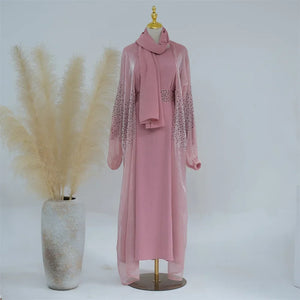 Women's Arabian Polyester Full Sleeve Patchwork Pattern Abaya