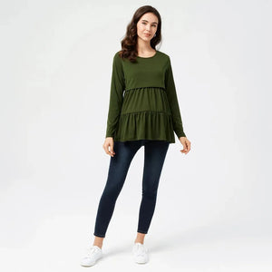 Women's Polyester Long Sleeves Solid Breastfeeding Maternity Top