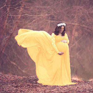 Women's V-Neck Spandex Full Sleeves Mesh Bohemian Maternity Dress