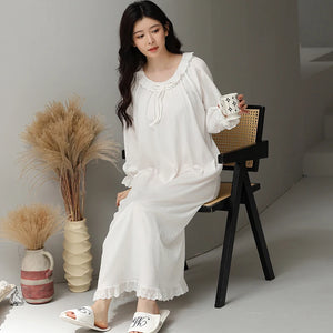 Women's Cotton O-Neck Long Sleeves Nightgown Sleepwear Dress