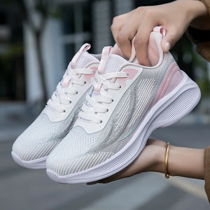 Women's Mesh Round Toe Lace-up Closure Sports Wear Sneakers