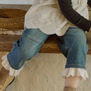 Kid's Cotton Mid Elastic Waist Closure Solid Pattern Casual Pants
