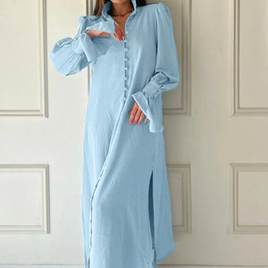 Women's Polyester V-Neck Full Sleeves Solid Pattern Casual Dress