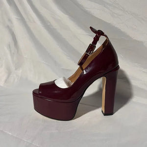 Women's Patent Leather Peep Toe Buckle Strap Closure Sandals