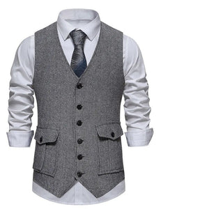 Men's Polyester V-Neck Sleeveless Formal Wear Slim Fit Vests