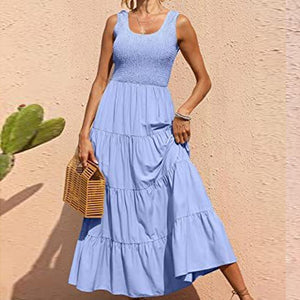 Women's Polyester Square Neck Sleeveless Solid Casual Dresses