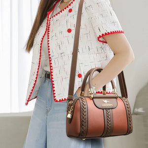 Women's PU Leather Mixed Colors Pattern Zipper Closure Shoulder Bag