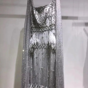 Women's Square-Neck Polyester Sleeveless Luxury Wedding Dress