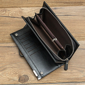 Men's Genuine Leather Zipper Hasp Closure Plain Bifold Wallets