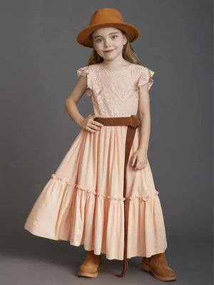 Kid Girl's O-Neck Polyester Sleeveless Solid Pattern Elegant Dress