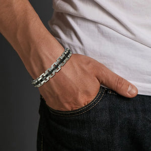 Men's Metal Stainless Steel Hidden-Safety Clasp Trendy Bracelet