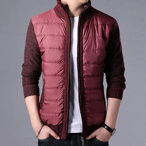 Men's Acrylic Zipper Closure Patchwork Pattern Casual Jacket