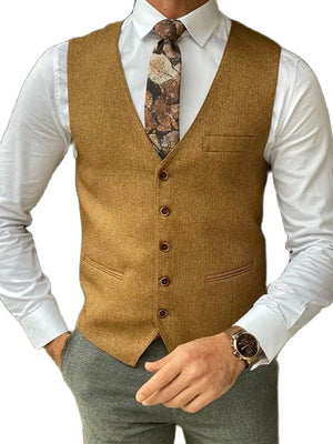Men's Cotton Single Breasted Plain Pattern Formal Wear Suit Vest