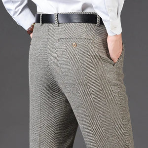Men's Rayon High Waist Zipper Fly Closure Striped Formal Pants