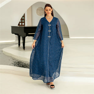 Women's Arabian Polyester Full Sleeve Mesh Pattern Elegant Abaya