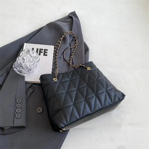 Women's PU Leather Zipper Closure Plaid Pattern Casual Shoulder Bag