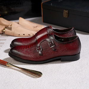 Men's PU Leather Pointed Toe Buckle Closure Elegant Oxford Shoes