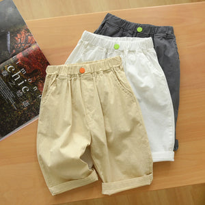 Kid's Cotton Elastic Waist Closure Solid Pattern Casual Shorts