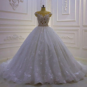 Women's O-Neck Sleeveless Court Train Zipper Bridal Wedding Dress