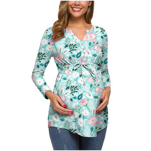 Women's V-Neck Cotton Long Sleeves Floral Pattern Maternity Tops