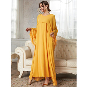Women's Arabian O-Neck Polyester Full Sleeve Solid Pattern Dresses