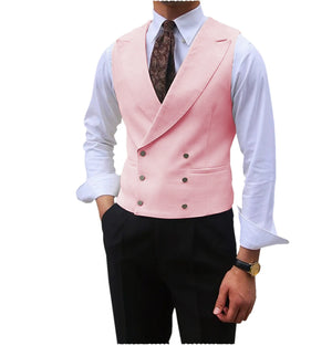 Men's Cotton V-Neck Sleeveless Double Breasted Slim Formal Vests